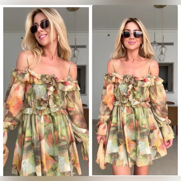 Zara Dresses & Skirts - Zara Ruffles Printed Tulle Dress New Size S
